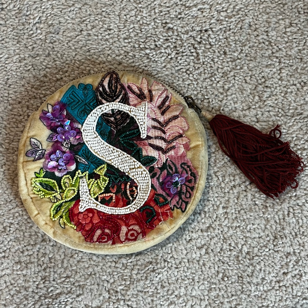 Anthropologie zippered beaded pouch